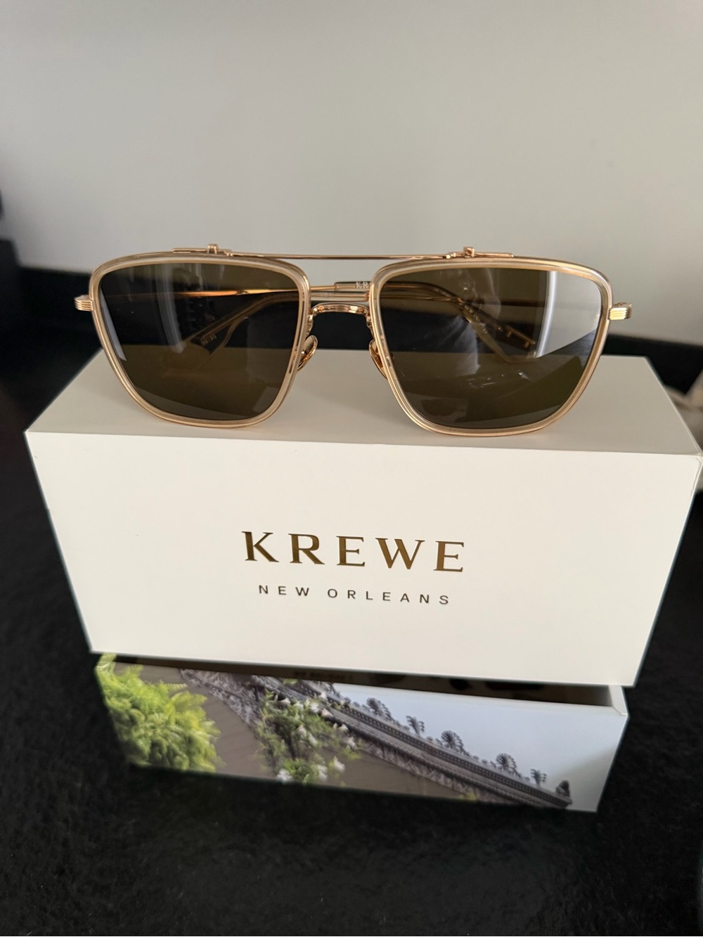 KREWE Gold Frame Sunglasses with Brown Lenses